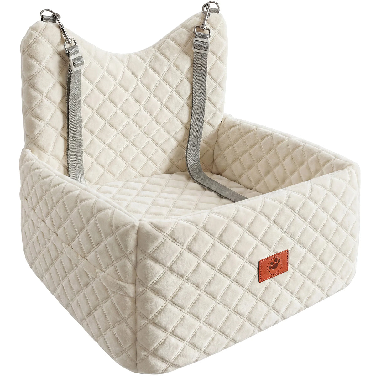 Dog Car Seat for Small Medium Dogs, Memory Foam Pet Travel Bed, Non-Slip Cushion with Safety Belts & Side Storage, Under 35lbs