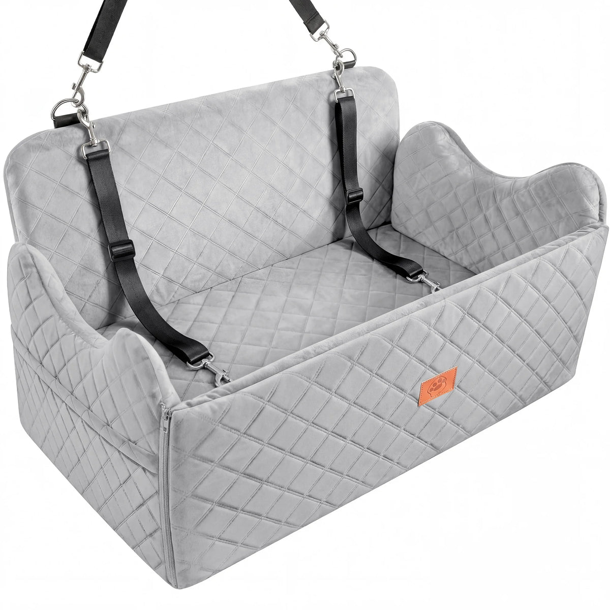 Dog Car Seat for Medium Large Dogs, Memory Foam Pet Bed with Storage, Non-Slip Cushion and Safety Belts Under 55lbs