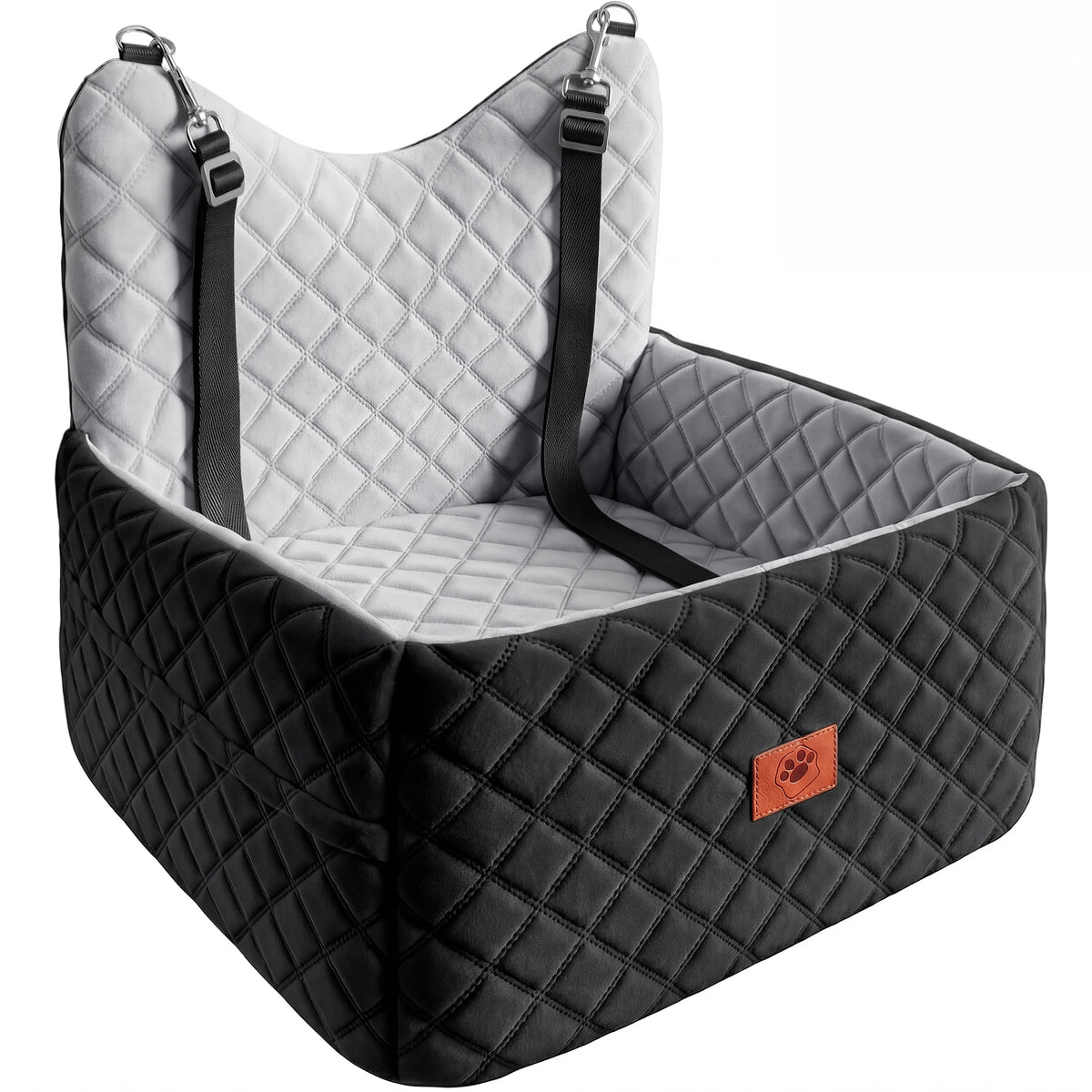 Dog Car Seat for Small Medium Dogs, Memory Foam Pet Travel Bed, Non-Slip Cushion with Safety Belts & Side Storage, Under 35lbs