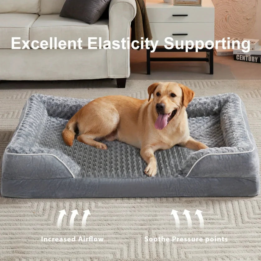 Detachable and Washable Orthopedic Support Dog Bed for Large Breeds Such as Golden Retrievers, High-Elasticity Support Sponge Ve