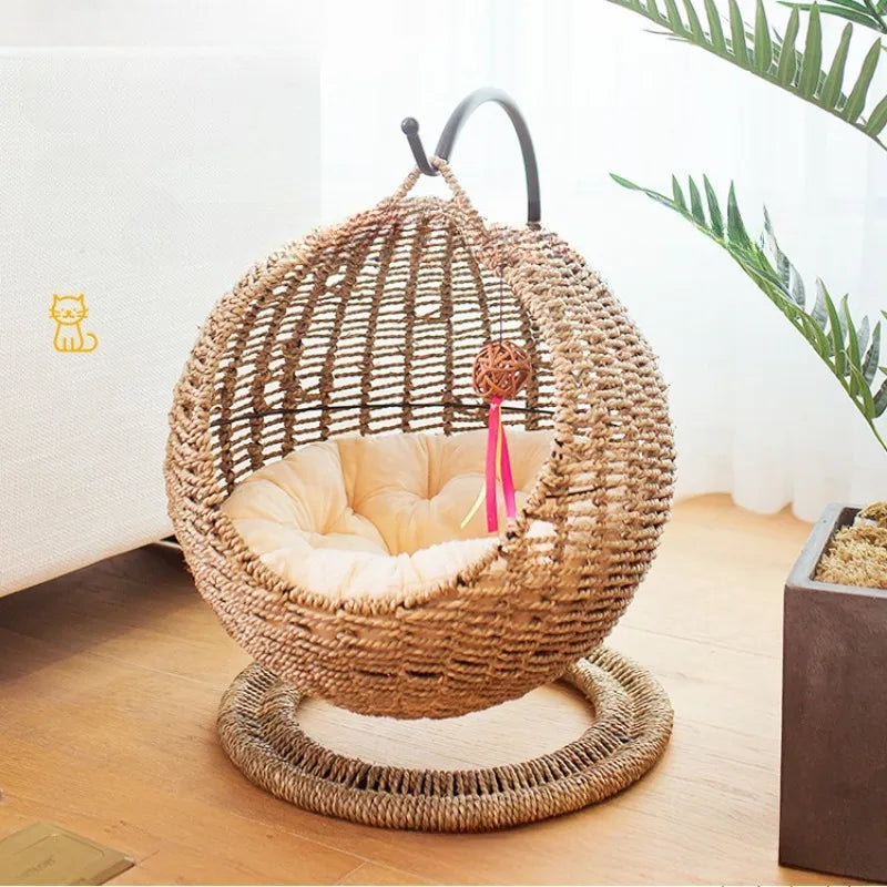 Panier Nid en Osier Tressé pour Petit Chien — Coussin Inclus