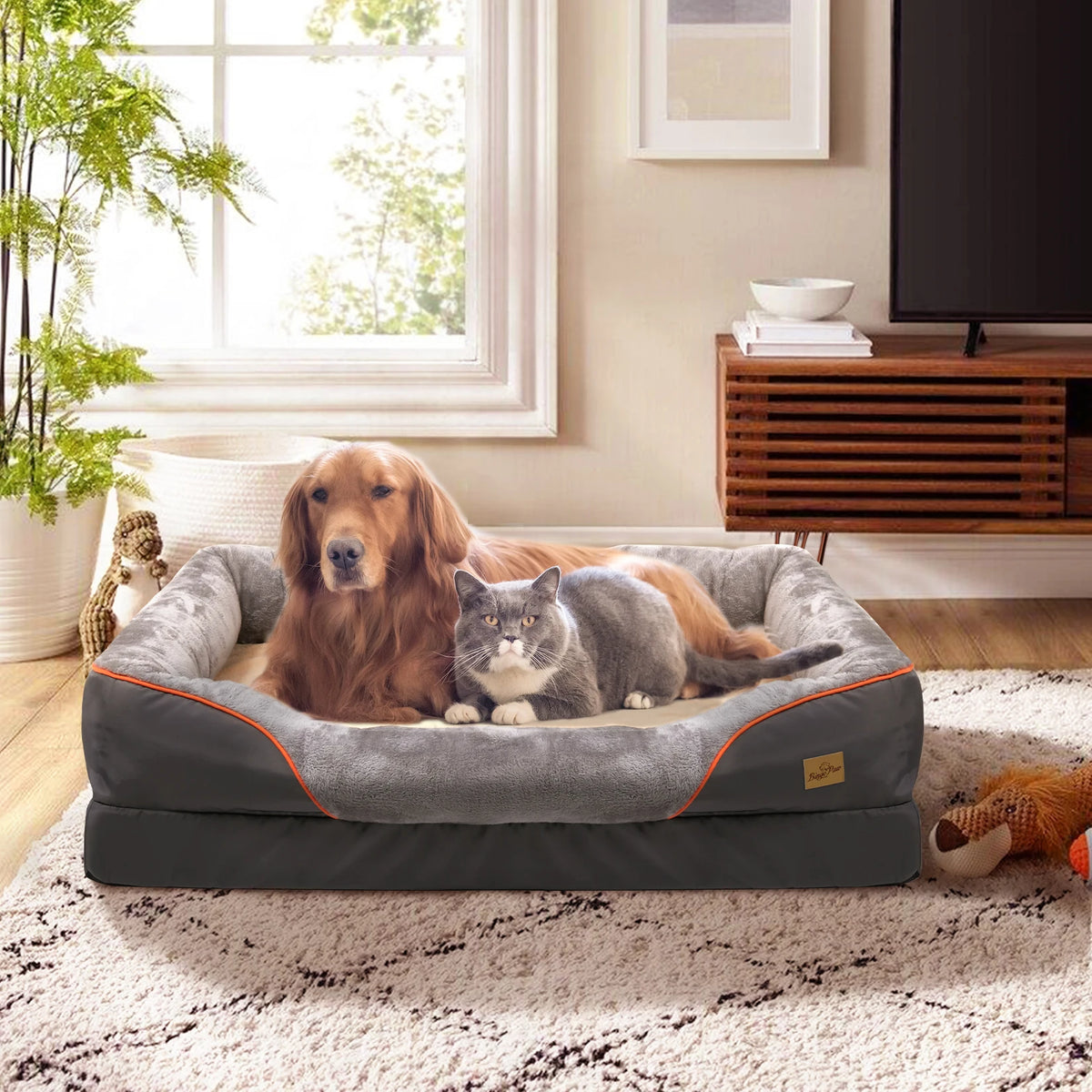 Large Orthopaedic Dog Bed, for Large and Medium Dogs, with Cover Removerable and Washable and Waterproof Dog Basket with 4 Edges, Non-Slip Dog Sofa