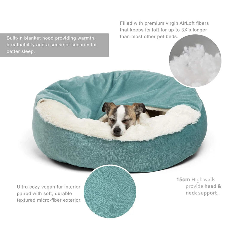 Panier pour Chien Niche Fermée Velours Côtelé — Couverture Intégrée