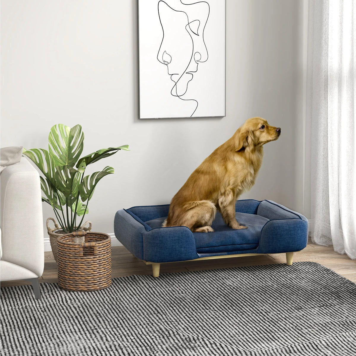 Pawhut Sofa for Large Dogs with Washable Cushion 96X66X24 cm Blue