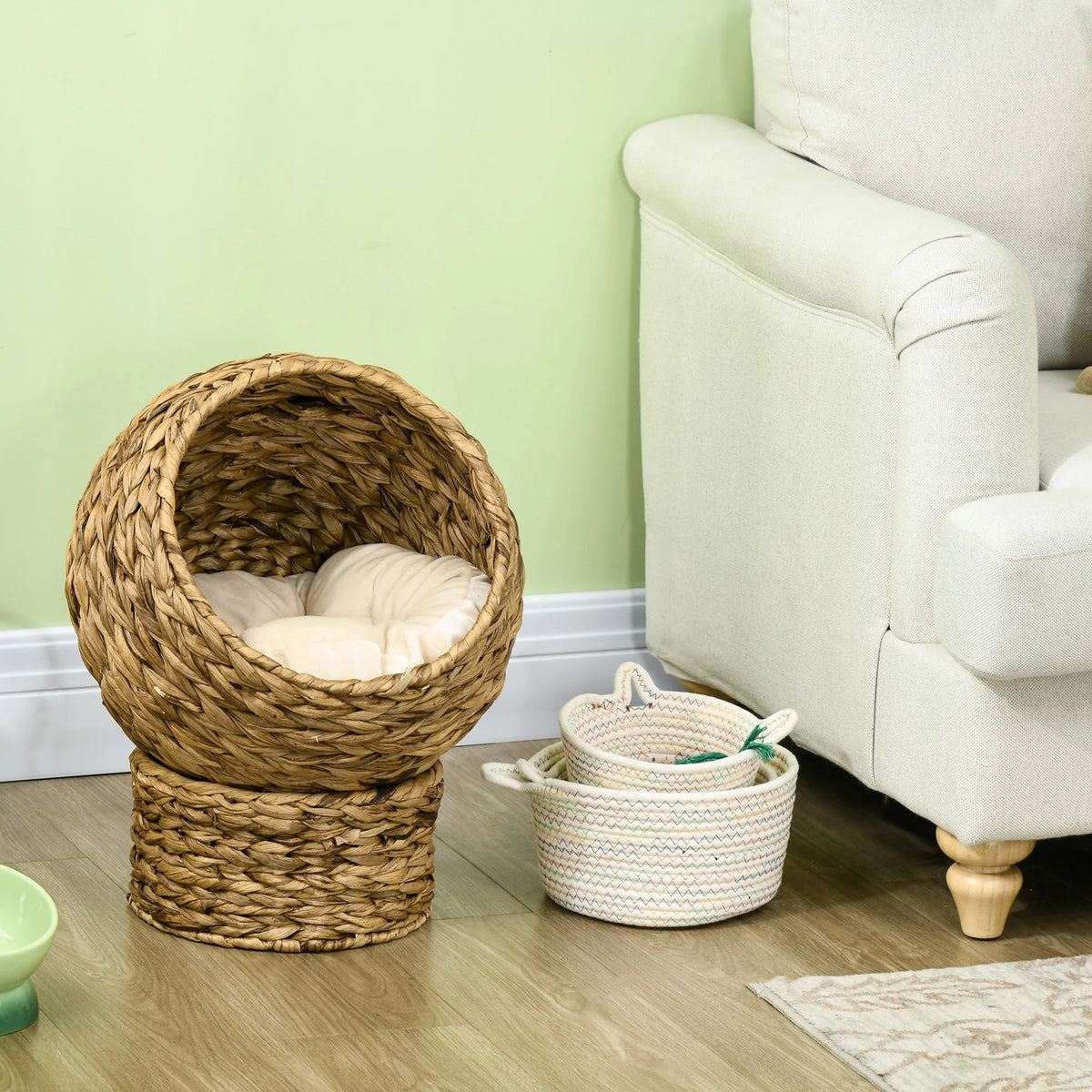 Panier Nid Rond Tressé pour Petit Chien — Coussin Amovible