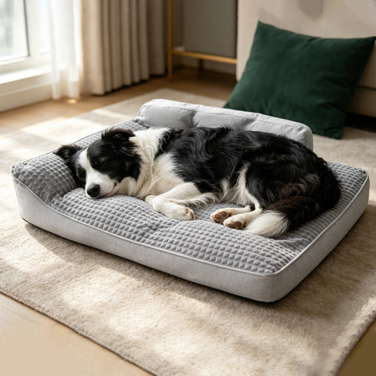 Orthopedic Memory Foam Dog Bed Suitable for Medium Large & Senior Dogs, Chew-Resistant High-Density Orthopedic Mattress with Egg Crate, Bolster Sofa Bed for Joint, Gray Suitable for Joint and Senior Pets