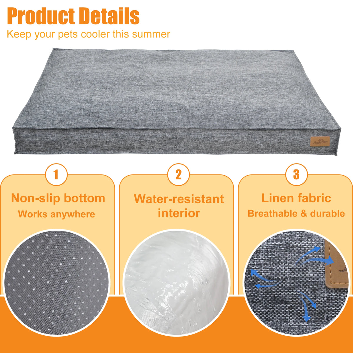 Large Dog Bed Washable Rectangular Dog Pet Pillow Bed with Linen Cover Foam Base Waterproof Lining Calming Sleep Pet Bed Mattress