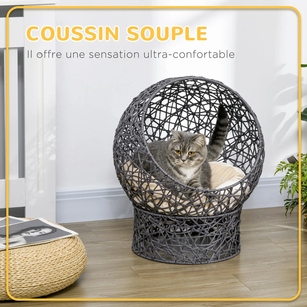 Panier Surélevé en Corde Tressée pour Petit Chien — Coussin Amovible