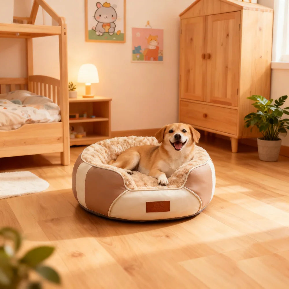 Panier pour Chien Coussin Rond Épais — Peluche Isolante