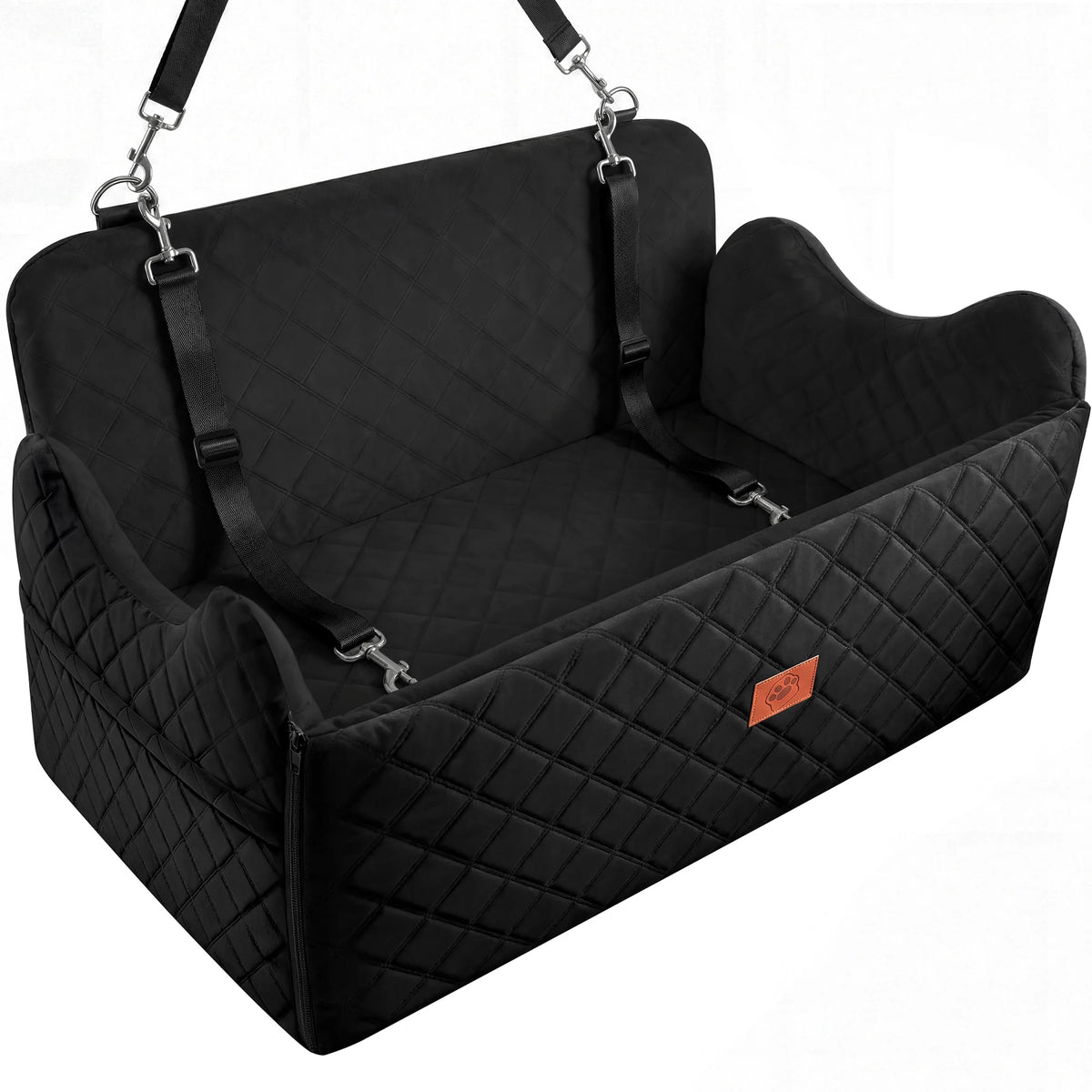 Dog Car Seat for Medium Large Dogs, Memory Foam Pet Bed with Storage, Non-Slip Cushion and Safety Belts Under 55lbs