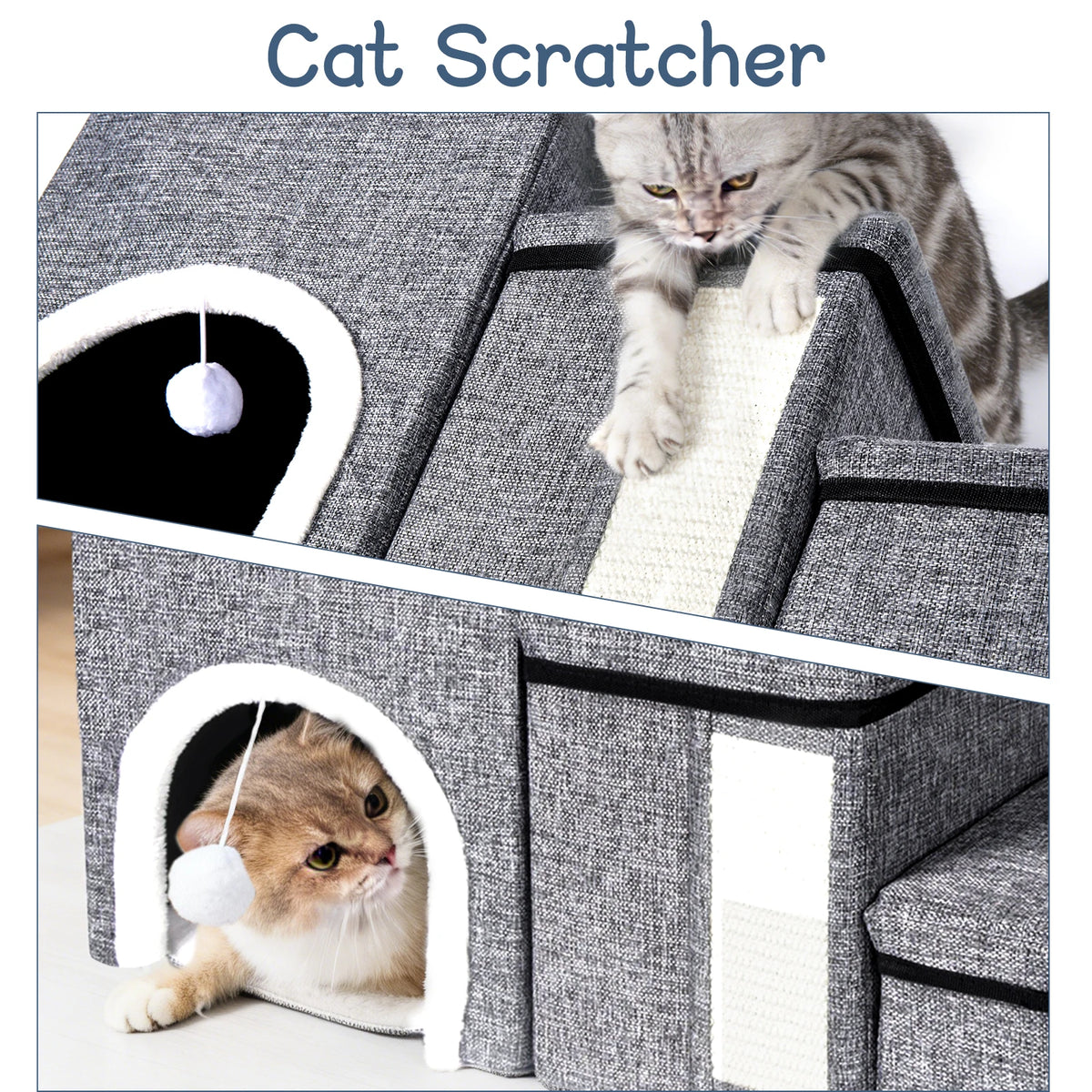 3 in 1 Cat House with 3 Steps Stairs Pet Stairs Foldable Dog Steps Comfortable and Durable Stairs with Storage Space and Pet House Indoor Cat Cave Nest