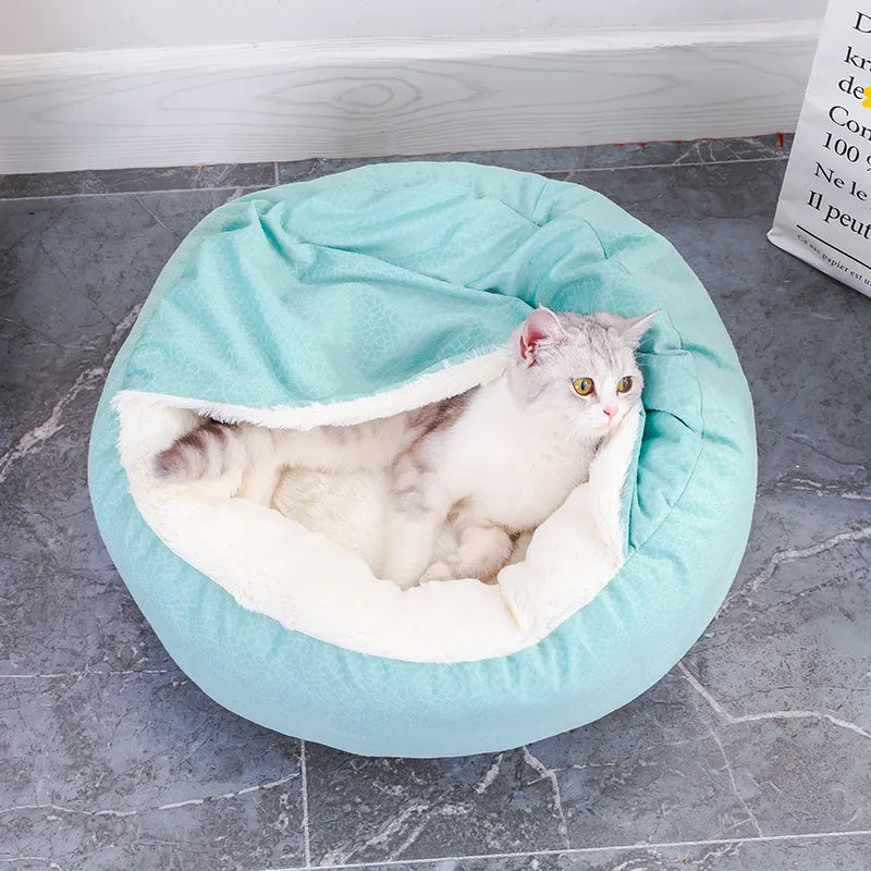 Panier pour Chien Niche Fermée Velours Côtelé — Couverture Intégrée