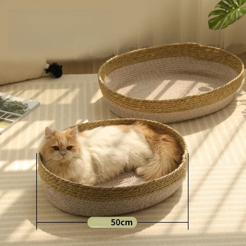 Rattan Weaving Basket For Cat Comfortable Sleeping Pet Dog Bed Summer Cool Weave Cat House Donut Round Kitten Puppy Bed cat beds
