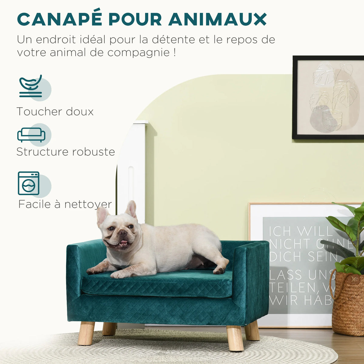 PawHut Couch dog dog bed dog Scandinavian design cushion soft drink feet solid dim. 64x45x36 cm Velvet Blue Duck