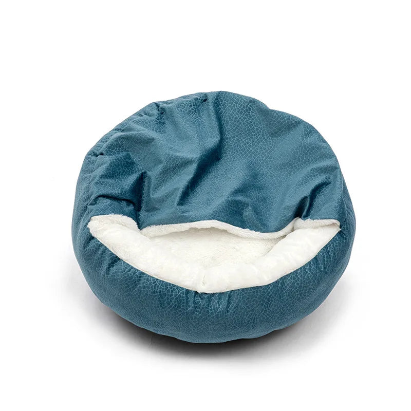 Panier pour Chien Niche Fermée Velours Côtelé — Couverture Intégrée
