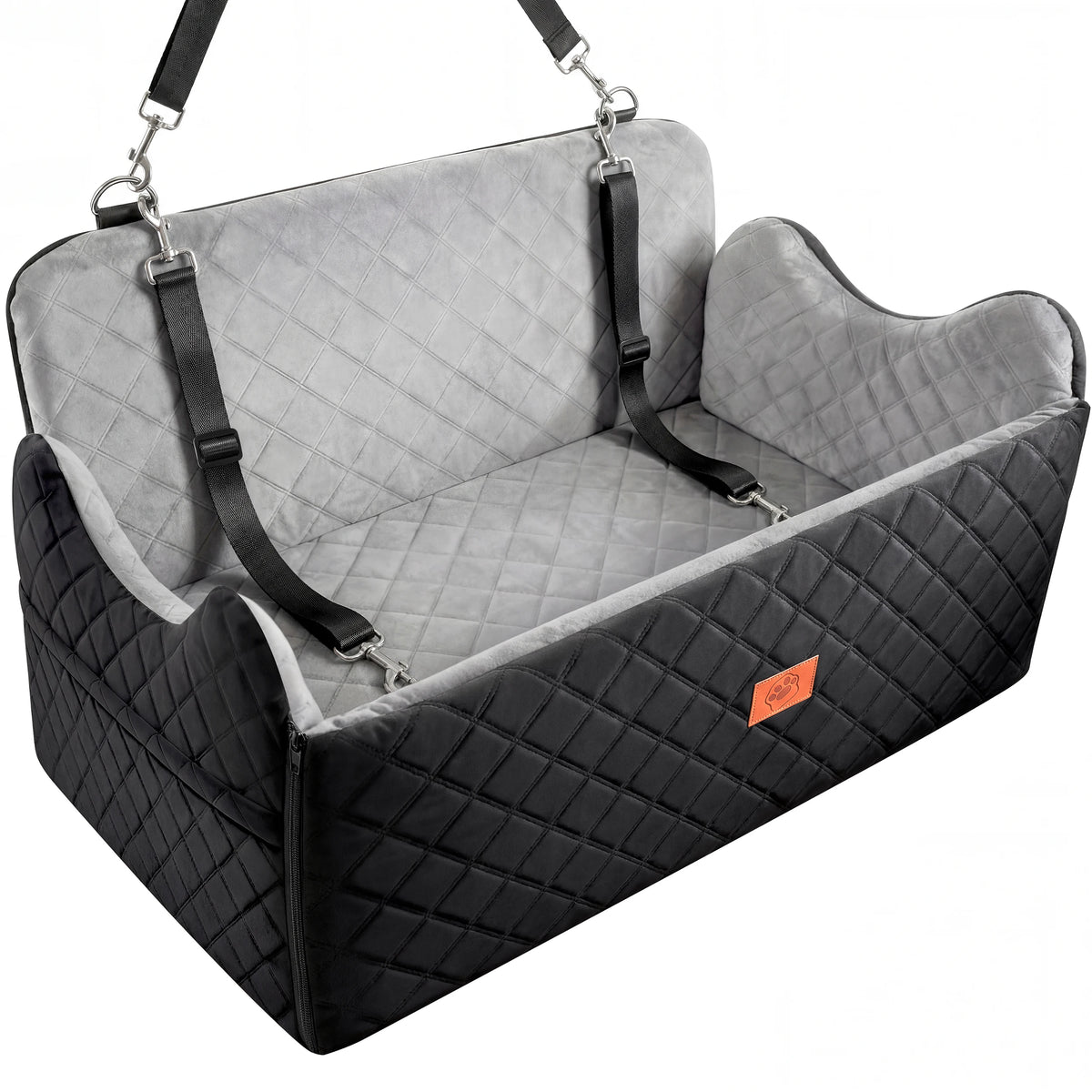 Dog Car Seat for Medium Large Dogs, Memory Foam Pet Bed with Storage, Non-Slip Cushion and Safety Belts Under 55lbs