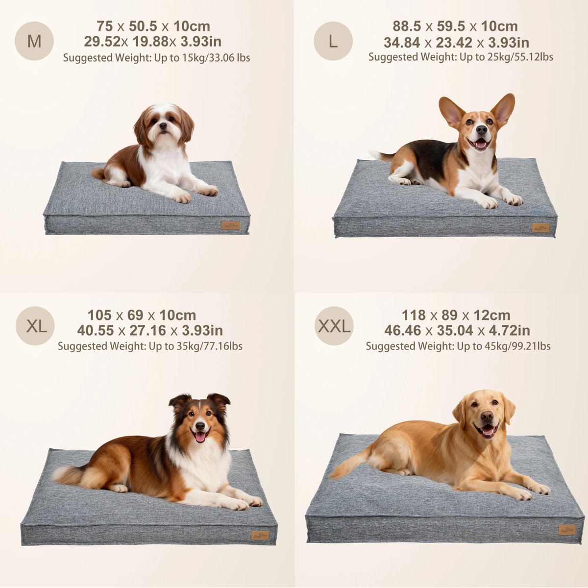 Large Dog Bed Washable Rectangular Dog Pet Pillow Bed with Linen Cover Foam Base Waterproof Lining Calming Sleep Pet Bed Mattress