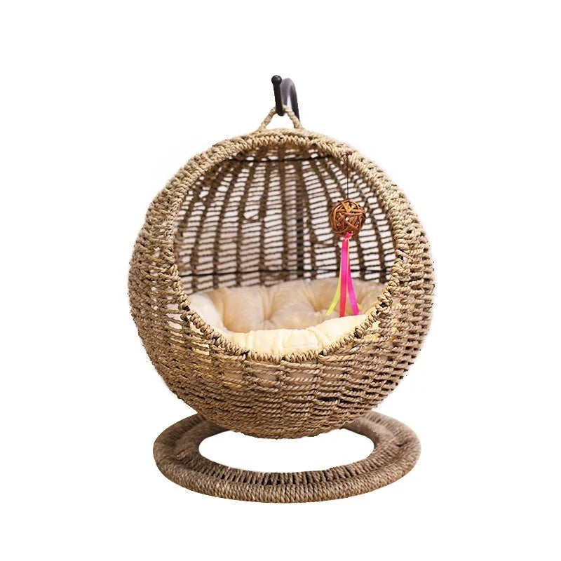 Panier Nid en Osier Tressé pour Petit Chien — Coussin Inclus