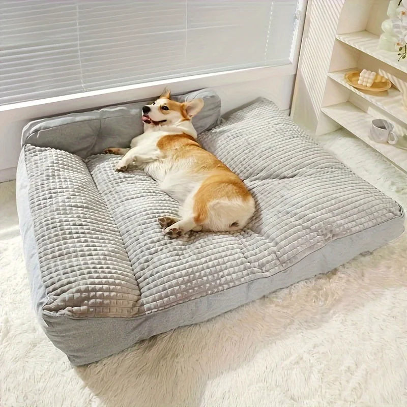 Orthopedic Memory Foam Dog Bed Suitable for Medium Large & Senior Dogs, Chew-Resistant High-Density Orthopedic Mattress with Egg Crate, Bolster Sofa Bed for Joint, Gray Suitable for Joint and Senior Pets