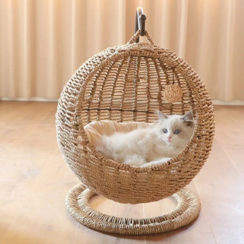 Panier Nid en Osier Tressé pour Petit Chien — Coussin Inclus