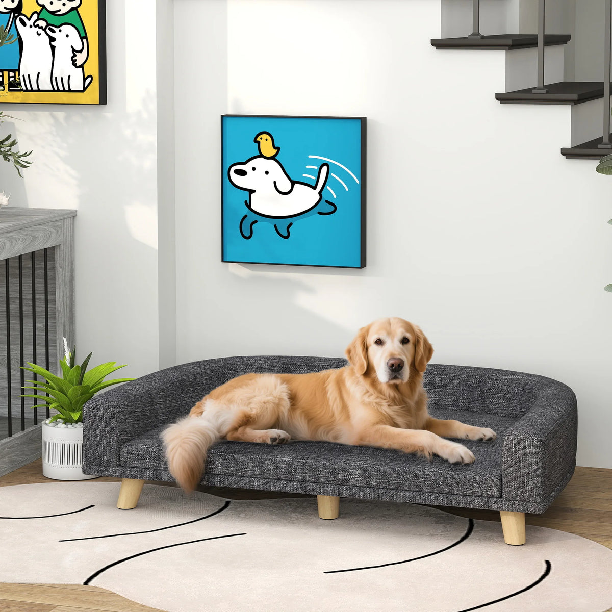 Sofa for Large Dogs Elevated Dog Bed with Washable Cushion and Wooden Legs Load Capacity 40 kg 98X67X25Cm Dark Gray