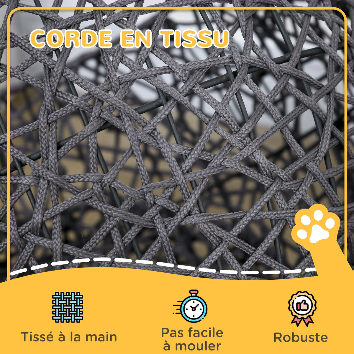 Panier Surélevé en Corde Tressée pour Petit Chien — Coussin Amovible