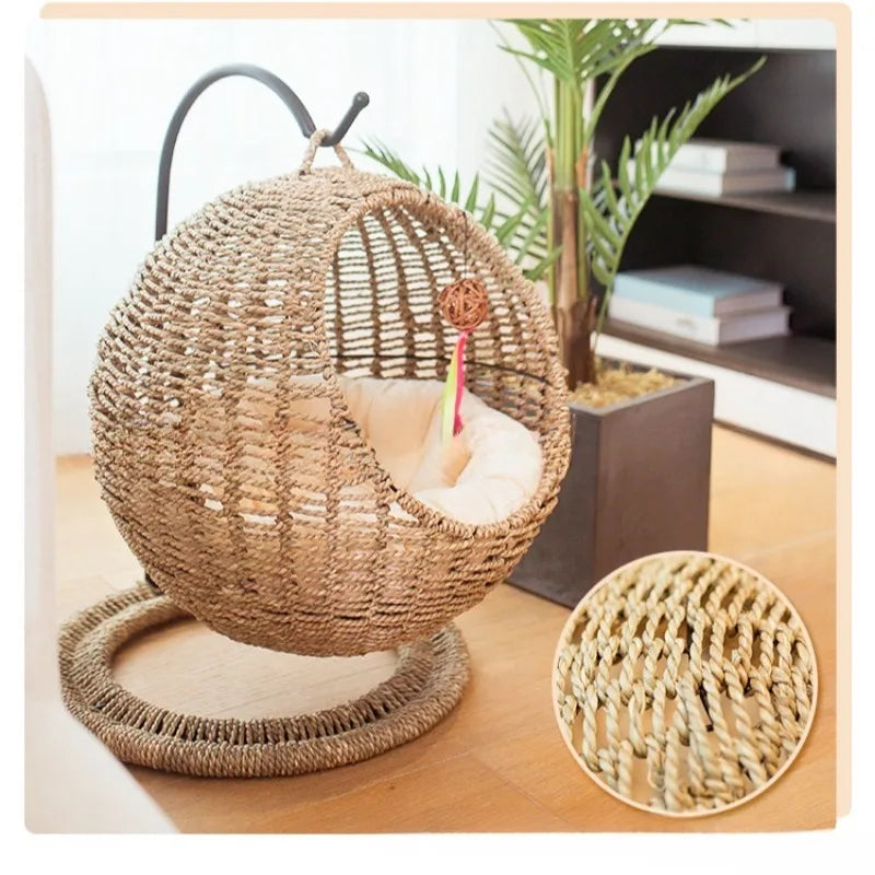 Panier Nid en Osier Tressé pour Petit Chien — Coussin Inclus