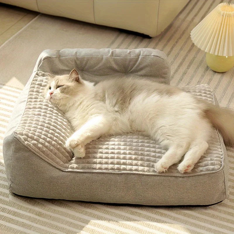 Orthopedic Memory Foam Dog Bed Suitable for Medium Large & Senior Dogs, Chew-Resistant High-Density Orthopedic Mattress with Egg Crate, Bolster Sofa Bed for Joint, Gray Suitable for Joint and Senior Pets