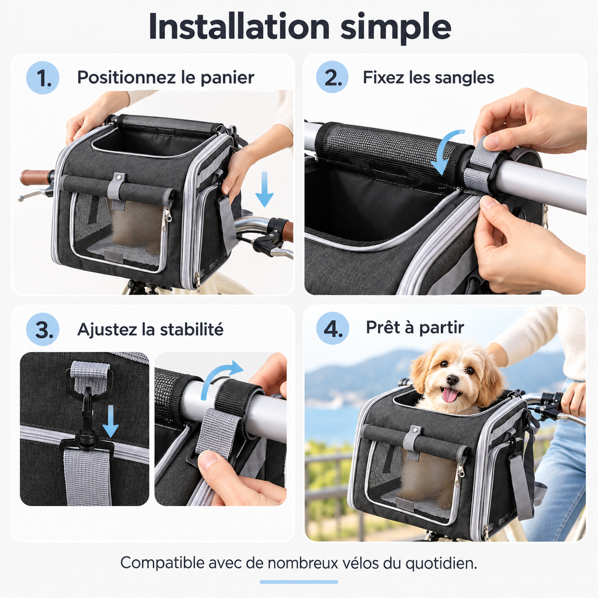 Installation simple du panier de vélo pour chien en 4 étapes
