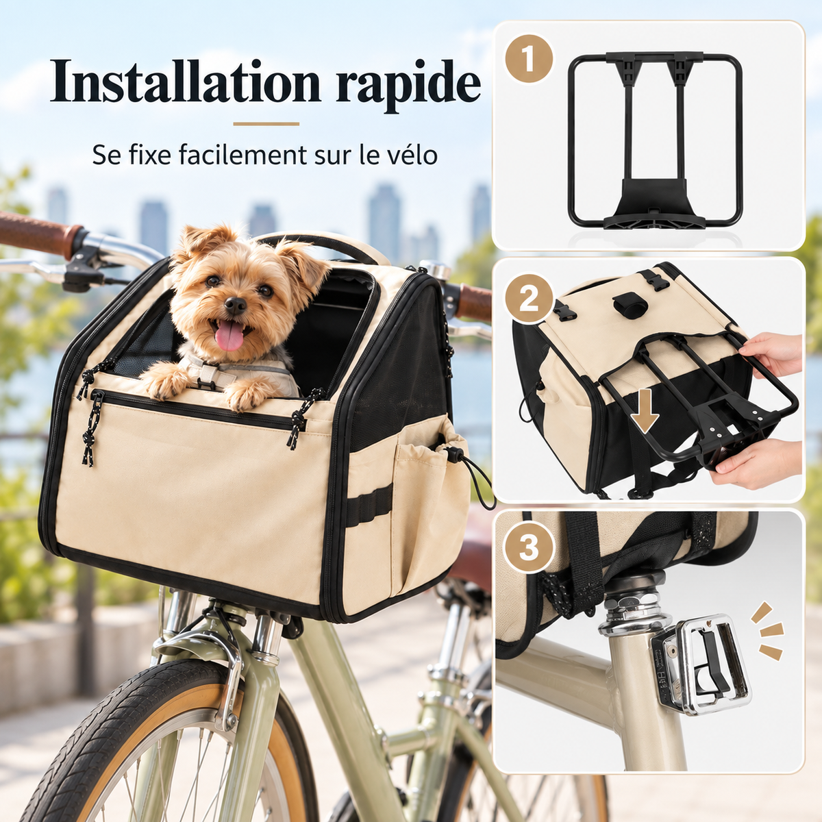 Installation rapide du panier de vélo sur le guidon en 3 étapes