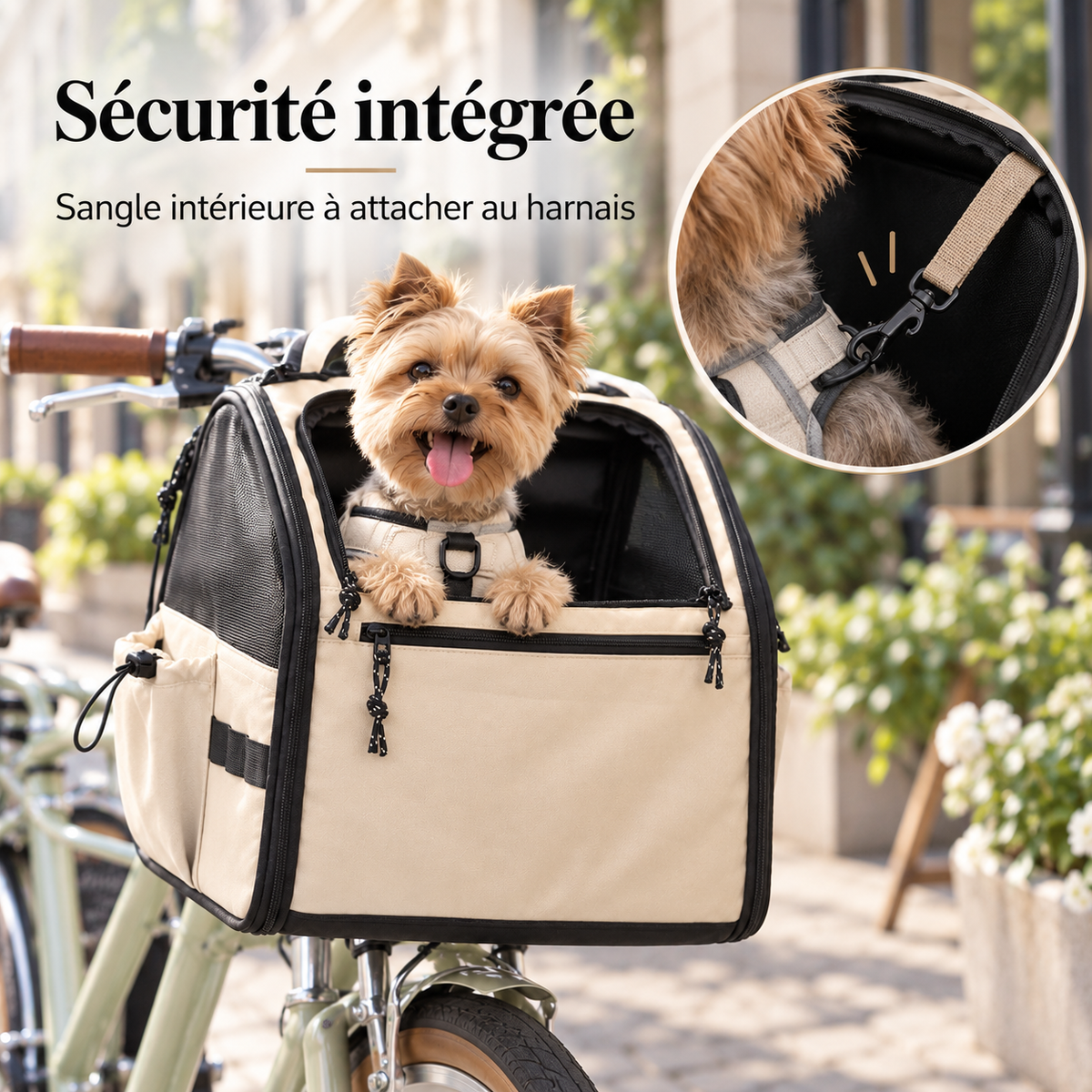 Sangle de sécurité intérieure à attacher au harnais du chien