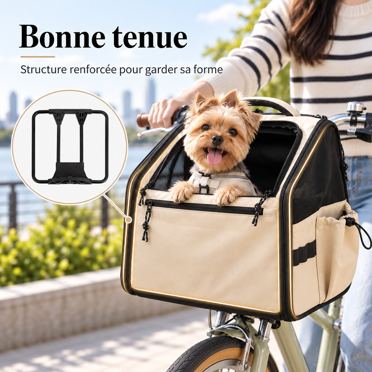 Structure renforcée du panier de vélo pour chien, bonne tenue