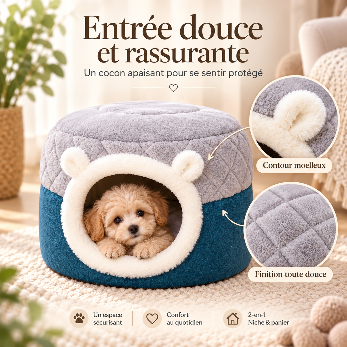 Panier cocon 2-en-1 PaniHome — entrée douce et rassurante, contour moelleux