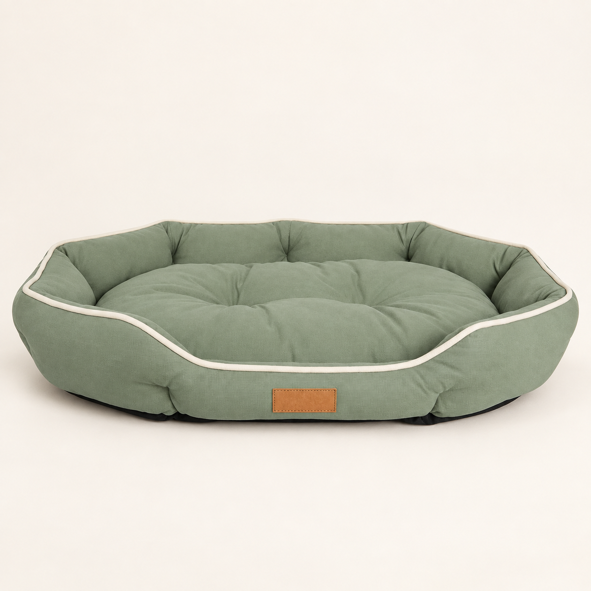 Panier sofa grand espace velours côtelé PaniHome coloris vert sauge — tableau des tailles S/M/L/XL avec dimensions extérieures