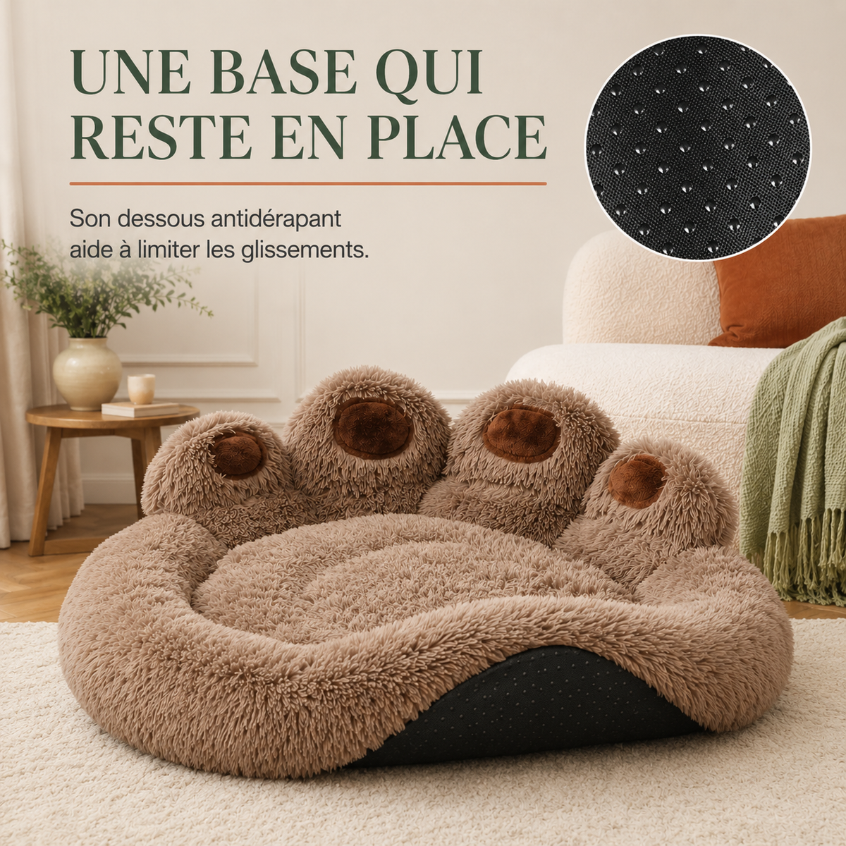 Base antidérapante du panier en forme de patte pour chien