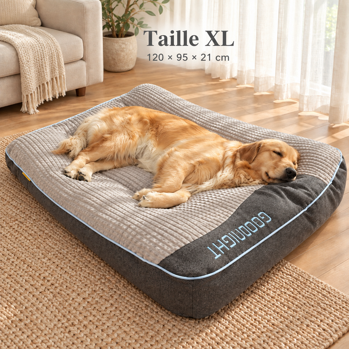 Panier Matelas XXL pour Chien — Velours Côtelé Épais, Rebord Galbé, 4 Tailles
