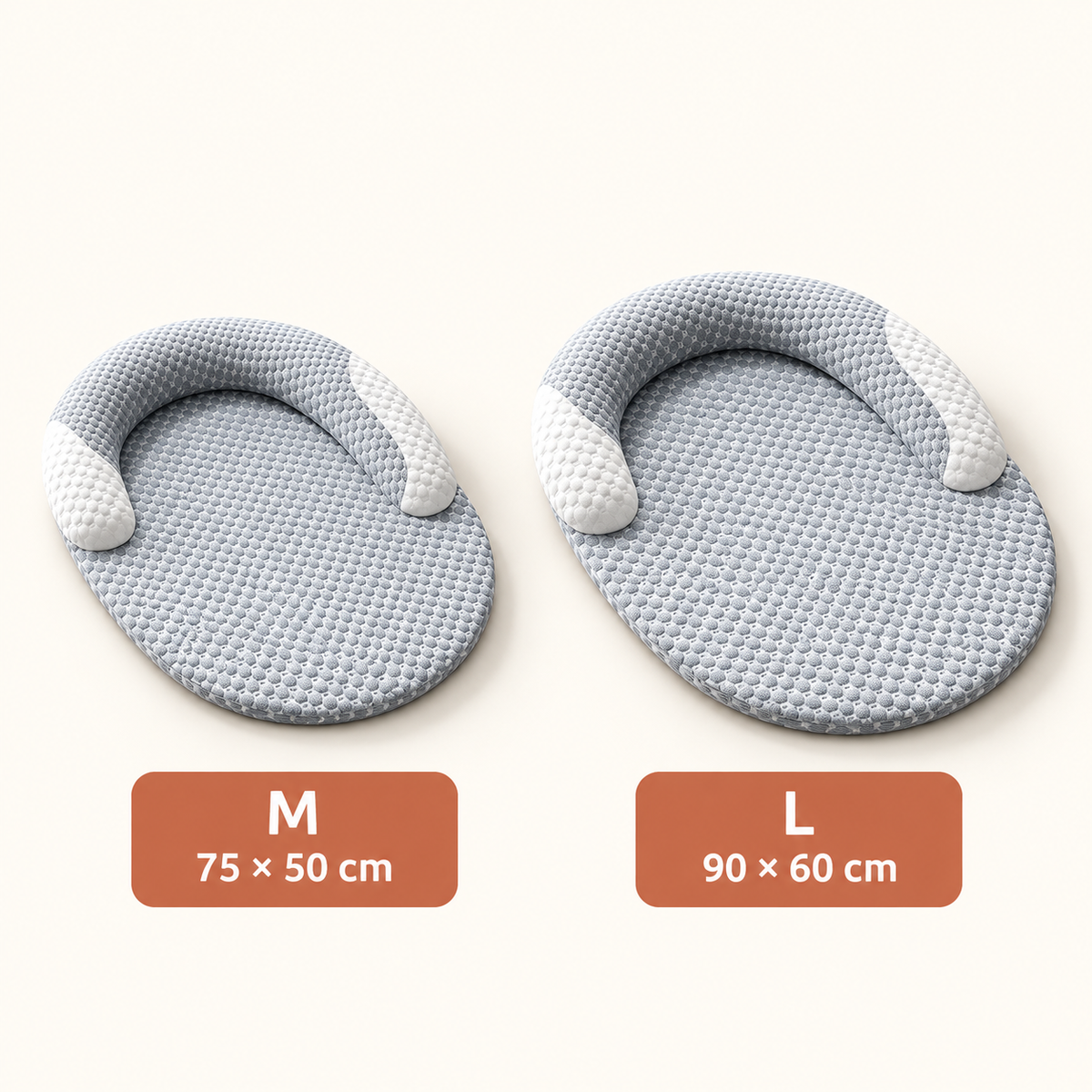 Comparatif des tailles M (75x50cm) et L (90x60cm) du panier ovale Ice Silk
