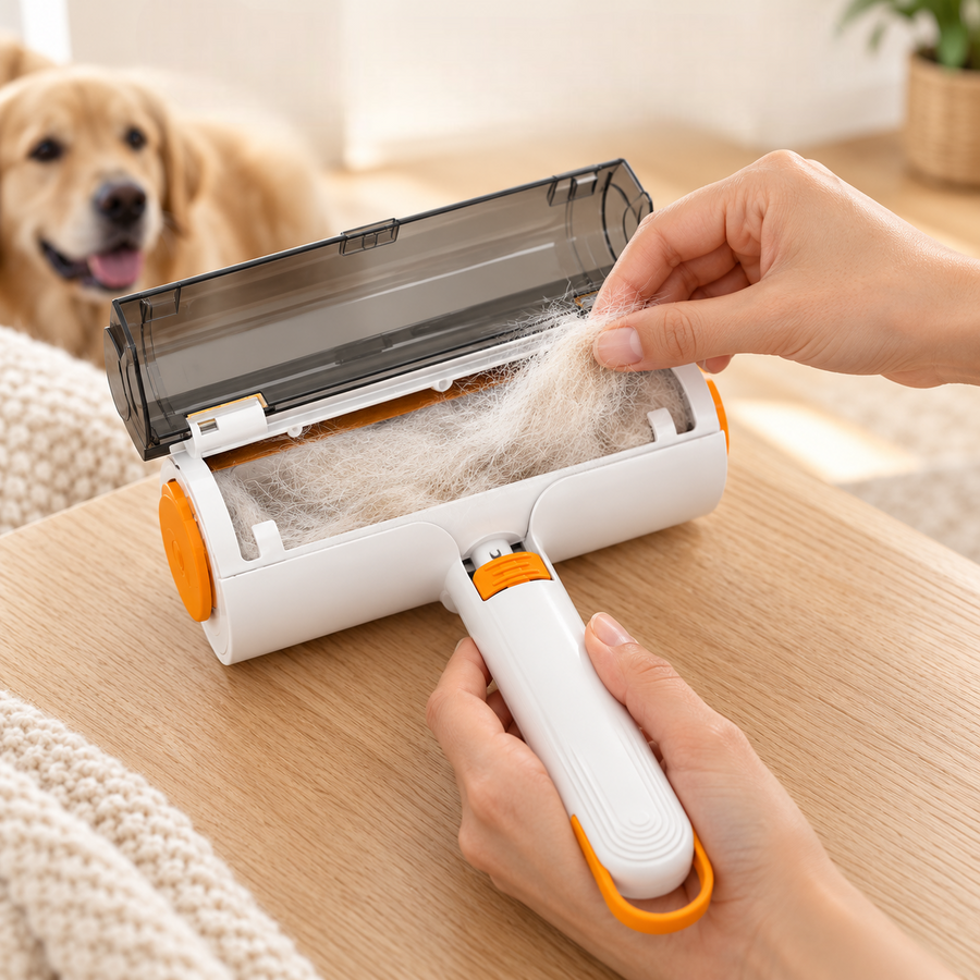 Rouleau Anti-Poils pour Chien et Chat — Réservoir Intégré, Rinçable à l'Eau