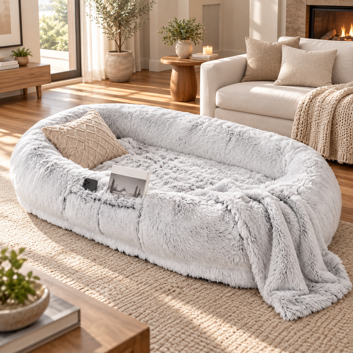 Panier cocon géant PaniHome vide avec coussin amovible, prêt à accueillir un grand chien