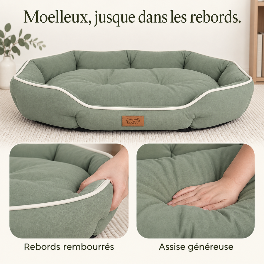 Panier sofa grand espace velours côtelé PaniHome coloris vert sauge, vue studio