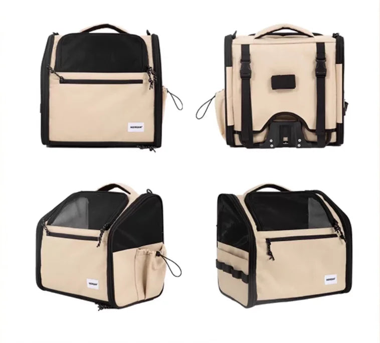 Panier de vélo pour chien vu sous 4 angles différents